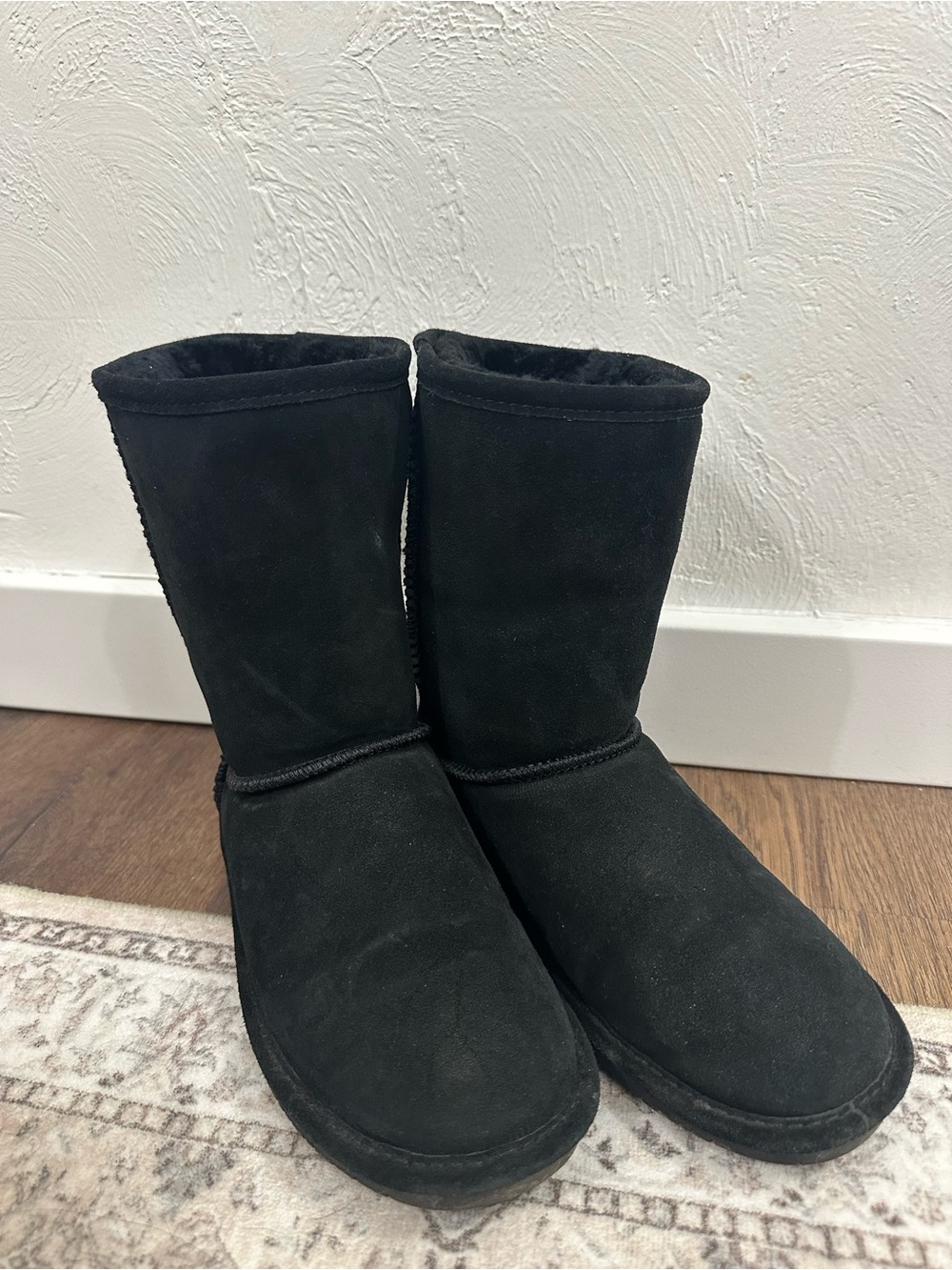 BearPaw Black Suede Mid-Calf Winter Boots for Women